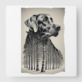 Reloj Cuadrado Gracioso dibujo de carbón de labrador negro