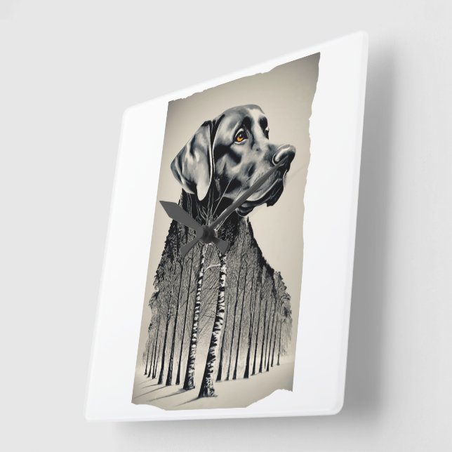 Reloj Cuadrado Gracioso dibujo de carbón de labrador negro (Ángulo)