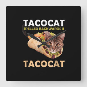 Reloj Cuadrado Gracioso gato tacocat taco barato tirado hacia atr