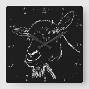 Reloj Cuadrado Gracioso Grito de Cabra Monocromo Arte Animal Quir