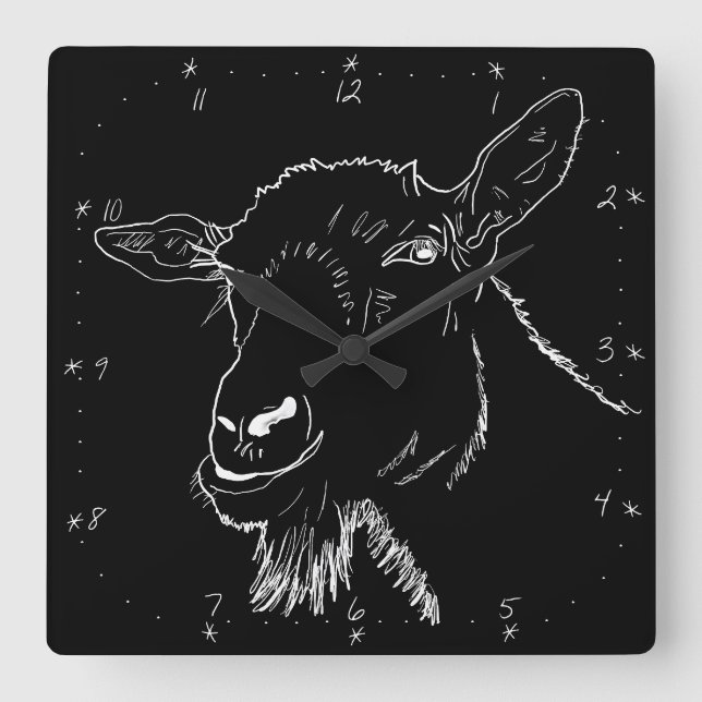 Reloj Cuadrado Gracioso Grito de Cabra Monocromo Arte Animal Quir (Anverso)