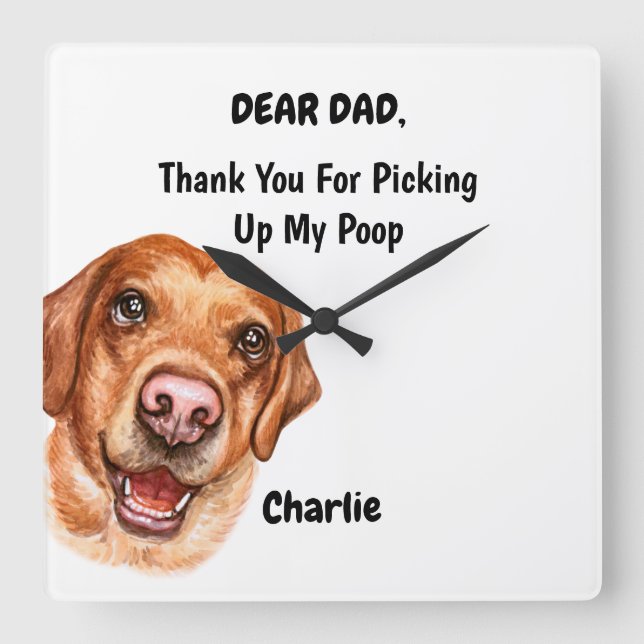 Reloj Cuadrado Gracioso Labrador Recuperador Papá Acuarela Arte C (Anverso)