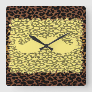 Reloj Cuadrado Gracioso Mustache y leopardo impreso