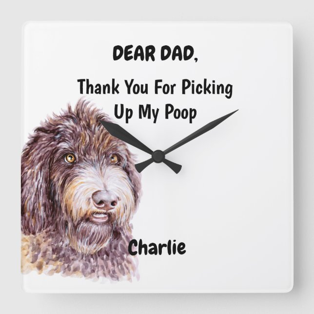 Reloj Cuadrado Gracioso Newfypoo Dad Watercolor Canina Art (Anverso)