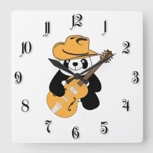 Reloj Cuadrado Gracioso panda con guitarra