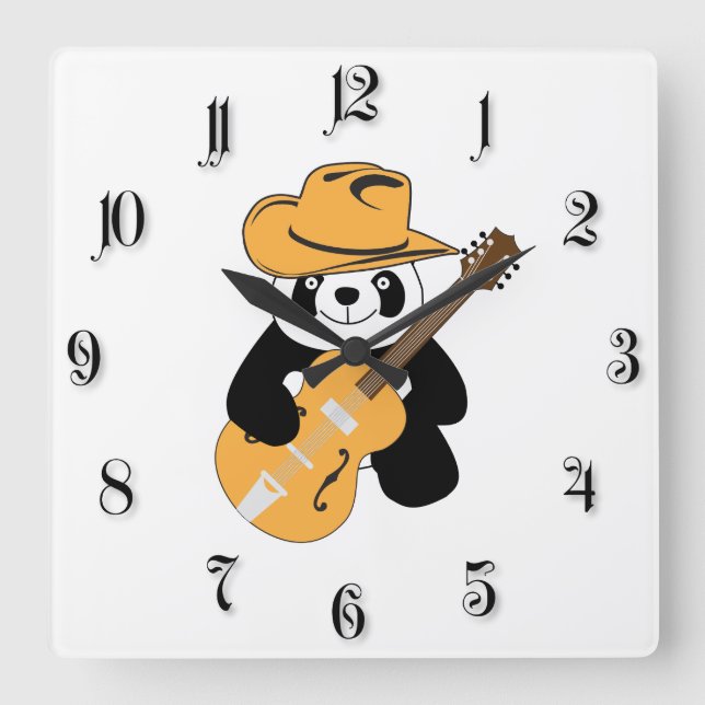 Reloj Cuadrado Gracioso panda con guitarra (Anverso)