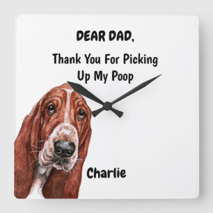 Reloj Cuadrado Gracioso perro basset papá acuarela arte canino