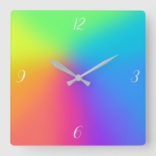 Reloj Cuadrado Gradiente arcoiris brillante (Anverso)