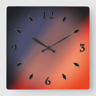 Reloj Cuadrado Gradiente azul, gris y rojo. Ombre.