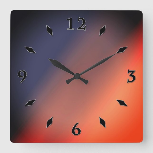Reloj Cuadrado Gradiente azul, gris y rojo. Ombre. (Anverso)