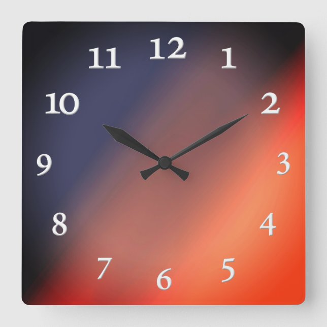 Reloj Cuadrado Gradiente azul, gris y rojo. Ombre. Cl de pared cu (Anverso)