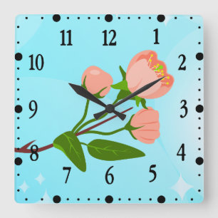 Reloj Cuadrado Gradiente de cielo azul con rama de primavera flor