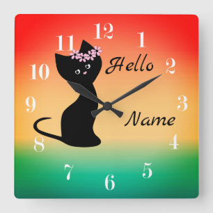 Reloj Cuadrado Gradiente de gatito blanco negro gradiente de cora