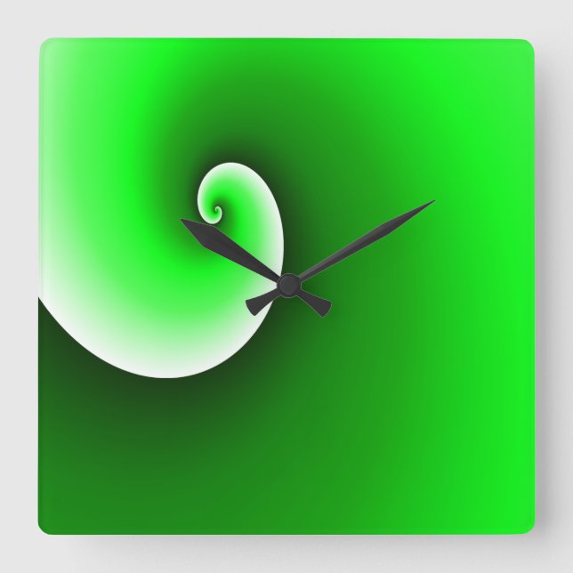 Reloj Cuadrado Gradiente en espiral verde blanco (Anverso)