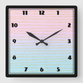 Reloj Cuadrado Gradiente rosa azul pastel con líneas de oro