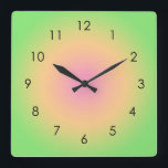 Reloj Cuadrado Gradiente verde rosado Ombre Aura<br><div class="desc">Hermosa acuarela digital Peach Peach Green diseño de color oscuro. Regalos de verano degradados.</div>