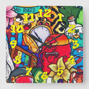 Reloj Cuadrado Graffiti Antecedentes con Graffiti Números-13