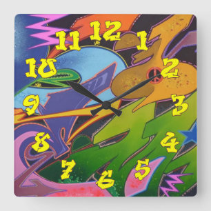 Reloj Cuadrado Graffiti Antecedentes con Graffiti Números-15