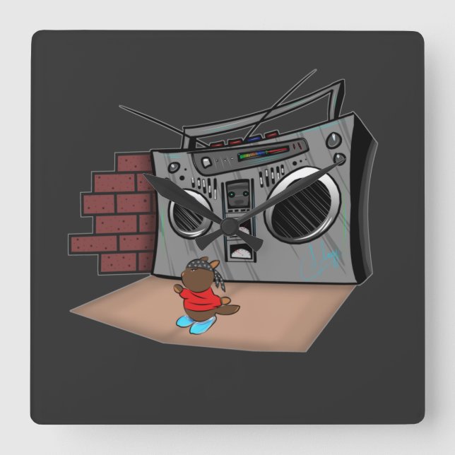 Reloj Cuadrado Graffiti Boom Box Break Dance Personalizado (Anverso)