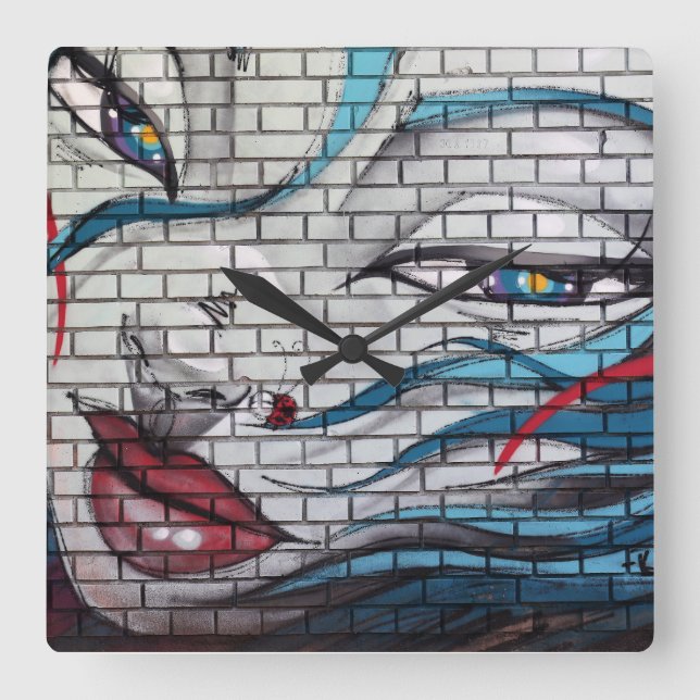 Reloj Cuadrado Graffiti Chica asiático (Anverso)