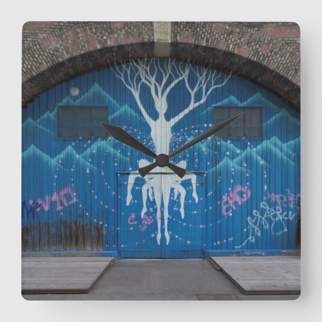 Reloj Cuadrado Graffiti De Árbol De Vida (Anverso)