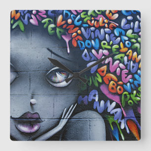 Reloj Cuadrado Graffiti de hadas mudas