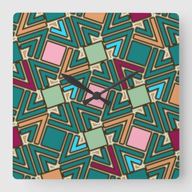 Reloj Cuadrado Graffiti Explosion Modern Geometric Pattern  (Anverso)