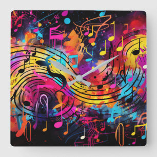 Reloj Cuadrado Graffiti Musical Notes Wall Clock