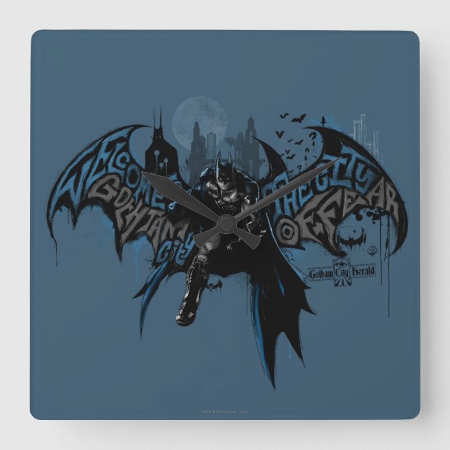 Reloj Cuadrado Gráfica de la pintura en la ciudad de Batman Gotha (Anverso)