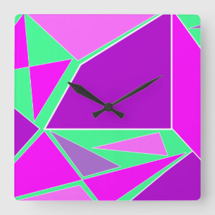 Reloj Cuadrado Gráfico abstracto - diseño verde púrpura