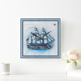 Reloj Cuadrado Gráfico de buques náuticos vintage