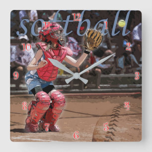 Reloj Cuadrado Gráfico de Catcher de Softball