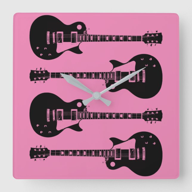 Reloj Cuadrado Gráfico de Guitars eléctricos en negro (Anverso)