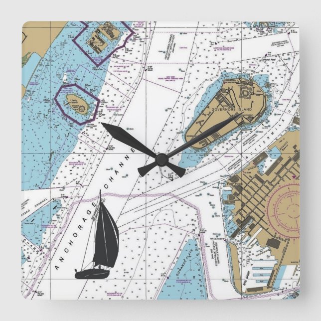 Reloj Cuadrado Gráfico del puerto de Nueva York (Anverso)