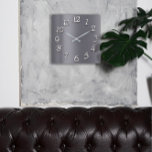 Reloj Cuadrado Grafito gris metal mínimo plata número árabe<br><div class="desc">Mi intención era crear una apariencia simple pero muy elegante con efecto de árbol dimensional. Corresponde a la moda actual en la decoración de casa. Puede cambiar la forma y el color de la mano. Diseño florenceK</div>