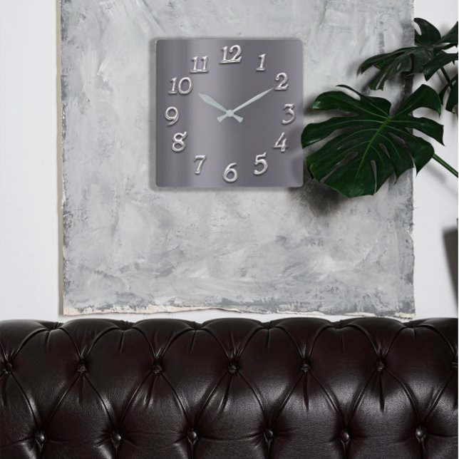 Reloj Cuadrado Grafito gris metal mínimo plata número árabe (FlorenceK Studio Designed in Italy )