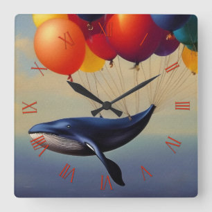 Reloj Cuadrado Gran ballena azul y globos aéreos