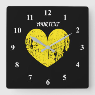 Reloj Cuadrado Gran cocina personalizada corazón vintage amarillo