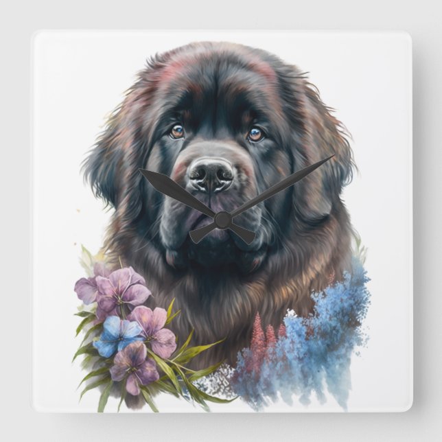RELOJ CUADRADO GRAN COLOR DE AGUA NEGRO NEWFOUNDLAND DOG (Anverso)