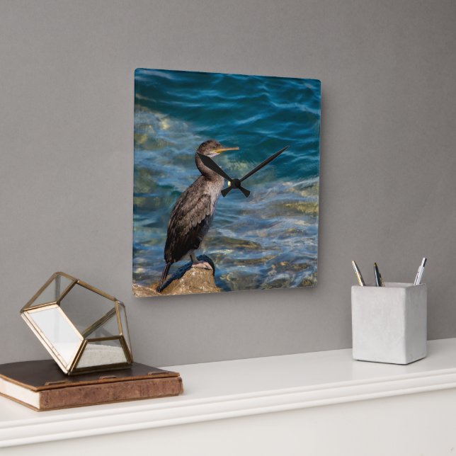 Reloj Cuadrado Gran Cormorán Sobre Las Rocas (Oficina)