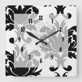 Reloj Cuadrado gran damasco blanco y negro en negrita