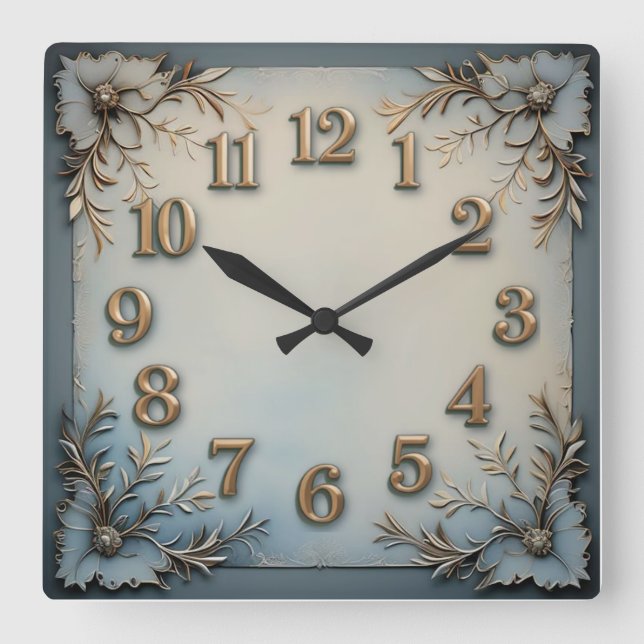 Reloj Cuadrado Gran Decoración Azul  (Anverso)