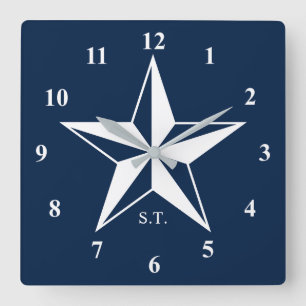 Reloj Cuadrado Gran estrella náutica personalizado azul marino gr