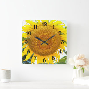 Reloj Cuadrado Gran Girasol Amarillo Floral