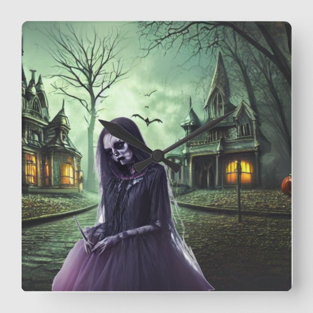 Reloj Cuadrado Gran horror de ojos espeluznante fantasma de boo (Anverso)