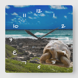 Reloj Cuadrado Gran tortuga en la orilla del mar