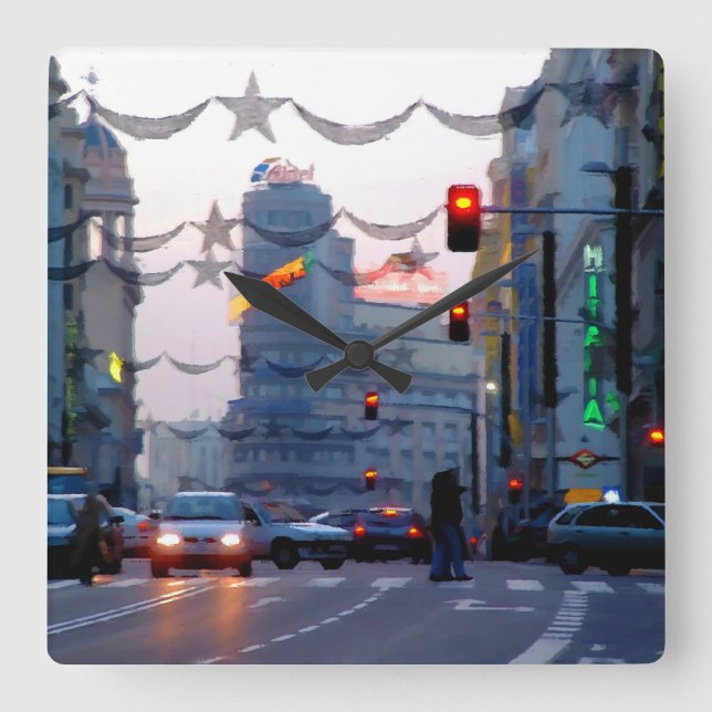 Reloj Cuadrado Gran Vía de Madrid en Navidad (Anverso)