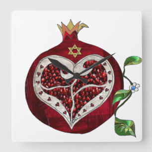 Reloj Cuadrado Granada Judía Corazón Hanukkah Rosh Hashanah