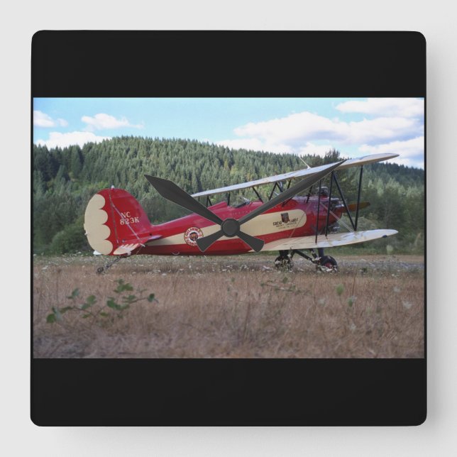 Reloj Cuadrado Grandes lagos, réplica de biplano_Aviación clásica (Anverso)