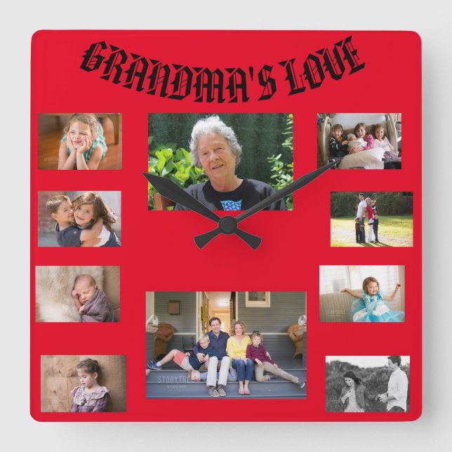 Reloj Cuadrado Grandma's Love Square Wall Clock (Anverso)